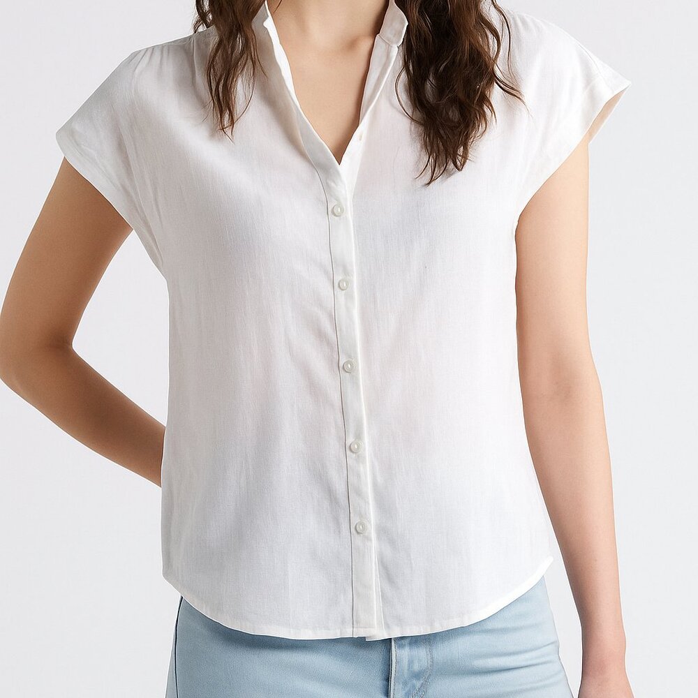 Caslon Linen Blend Button-Front Sleeveless Top White M